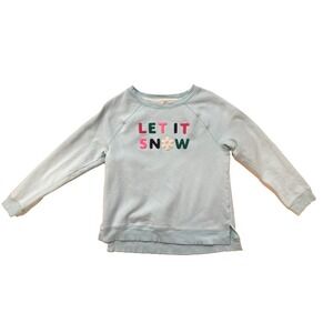 Talbots Sweatshirt Womens Medium Light Blue Let It Snow Holiday Fuzzy Super Soft